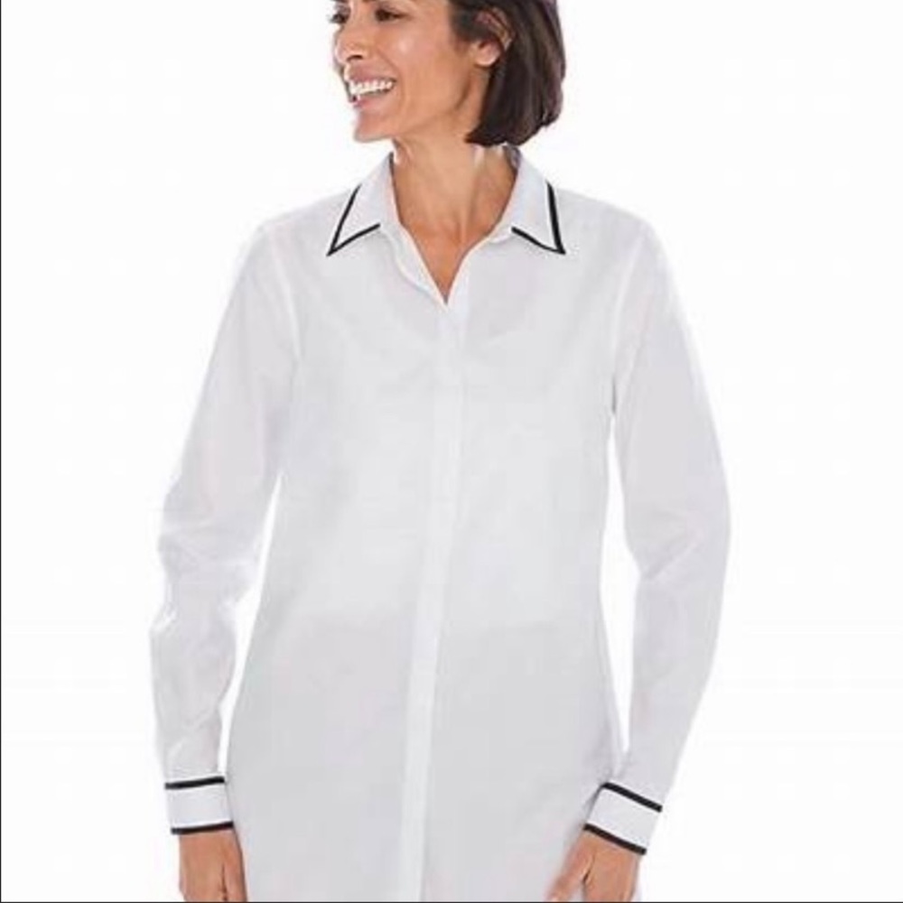 NWT Chico’s No Iron Contrast Trim Tunic